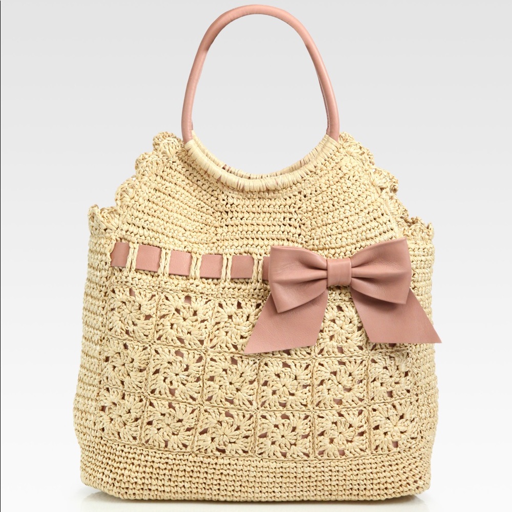 COPY - RED Valentino leather and crochet raffia t…